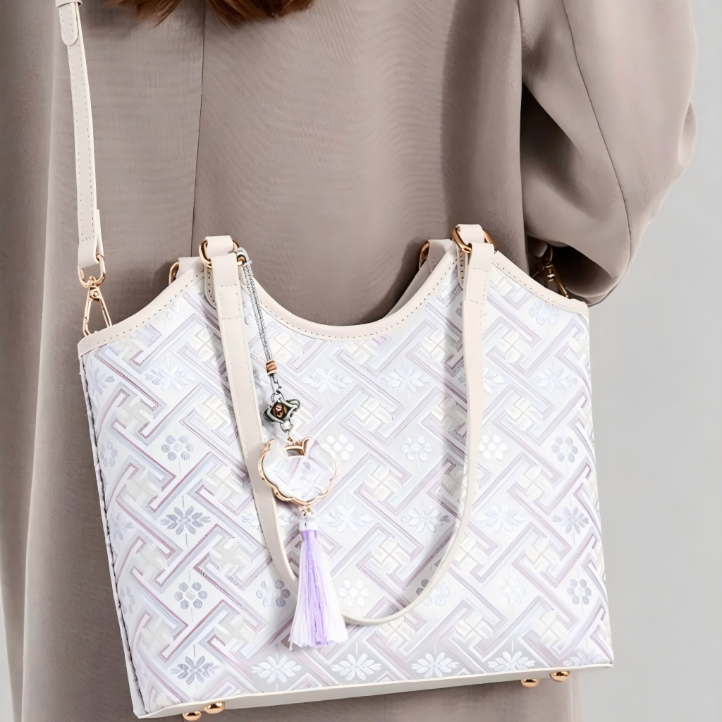 Artisanal Zhuang Brocade Basket Bag - Image 4