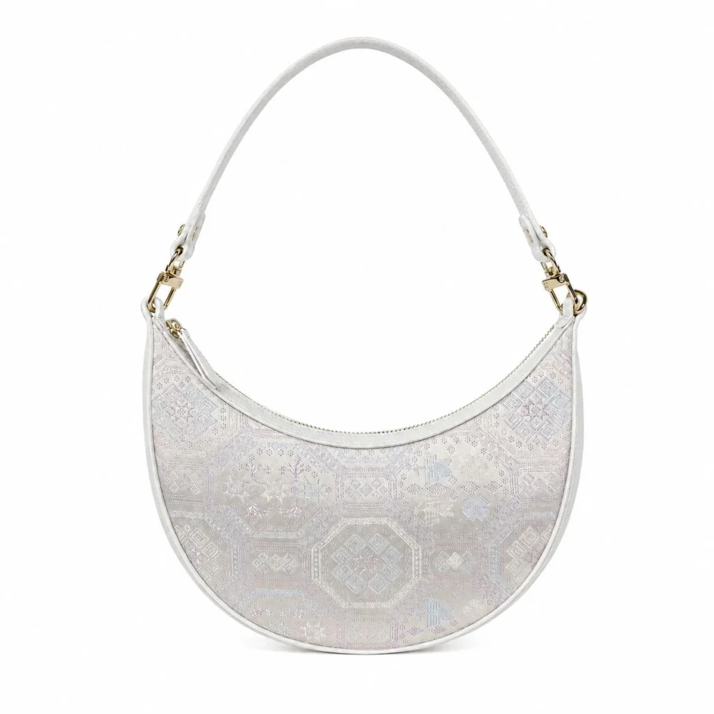 Silver Zhuang Brocade Crescent Shoulder Bag wholesale handcrafted bag