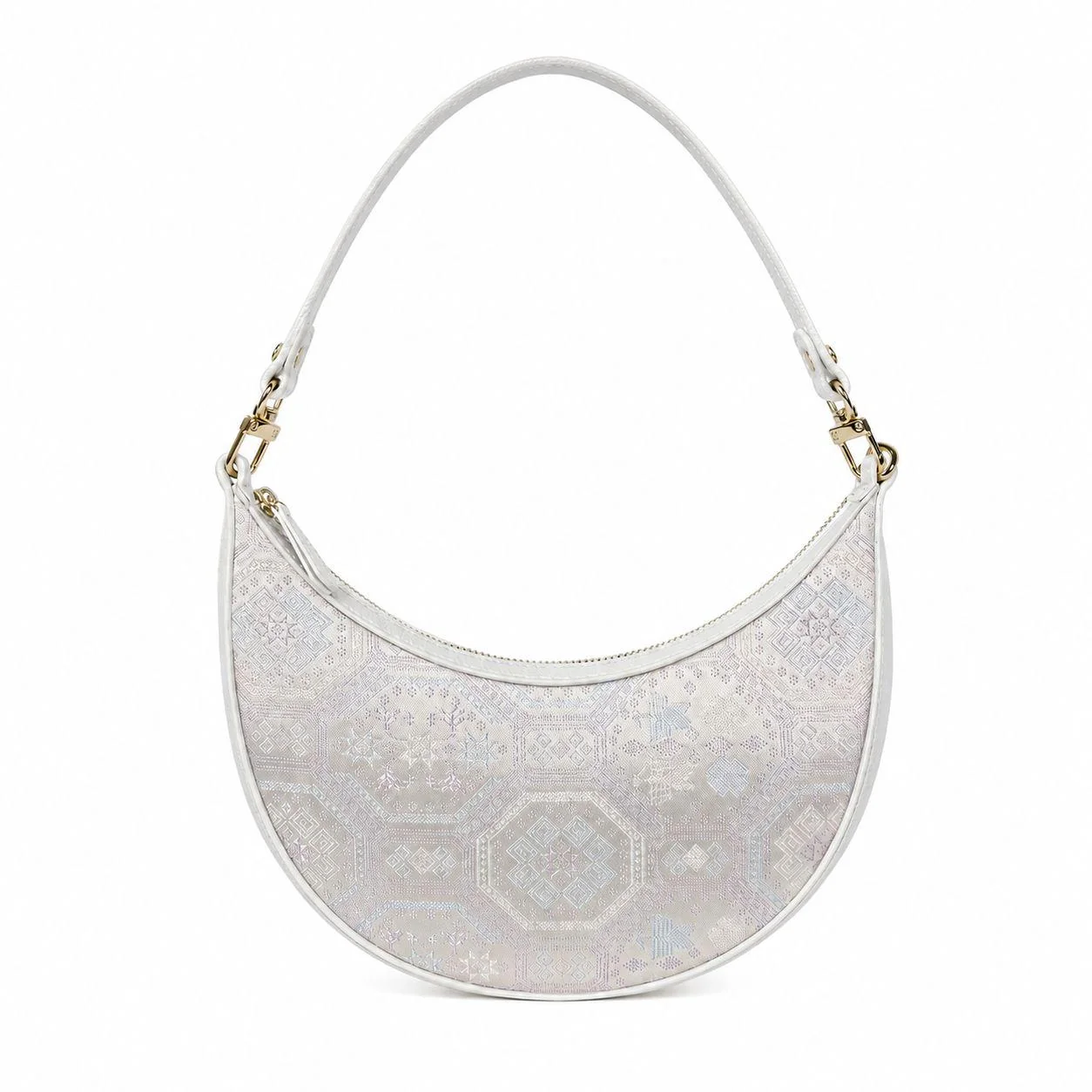Silver Zhuang Brocade Crescent Shoulder Bag wholesale handcrafted bag
