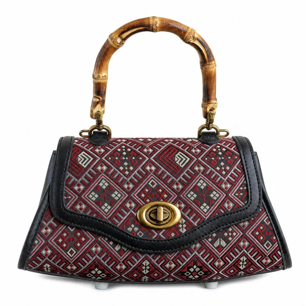 Red Zhuang Brocade Bamboo-Handle Bag wholesale handcrafted bag