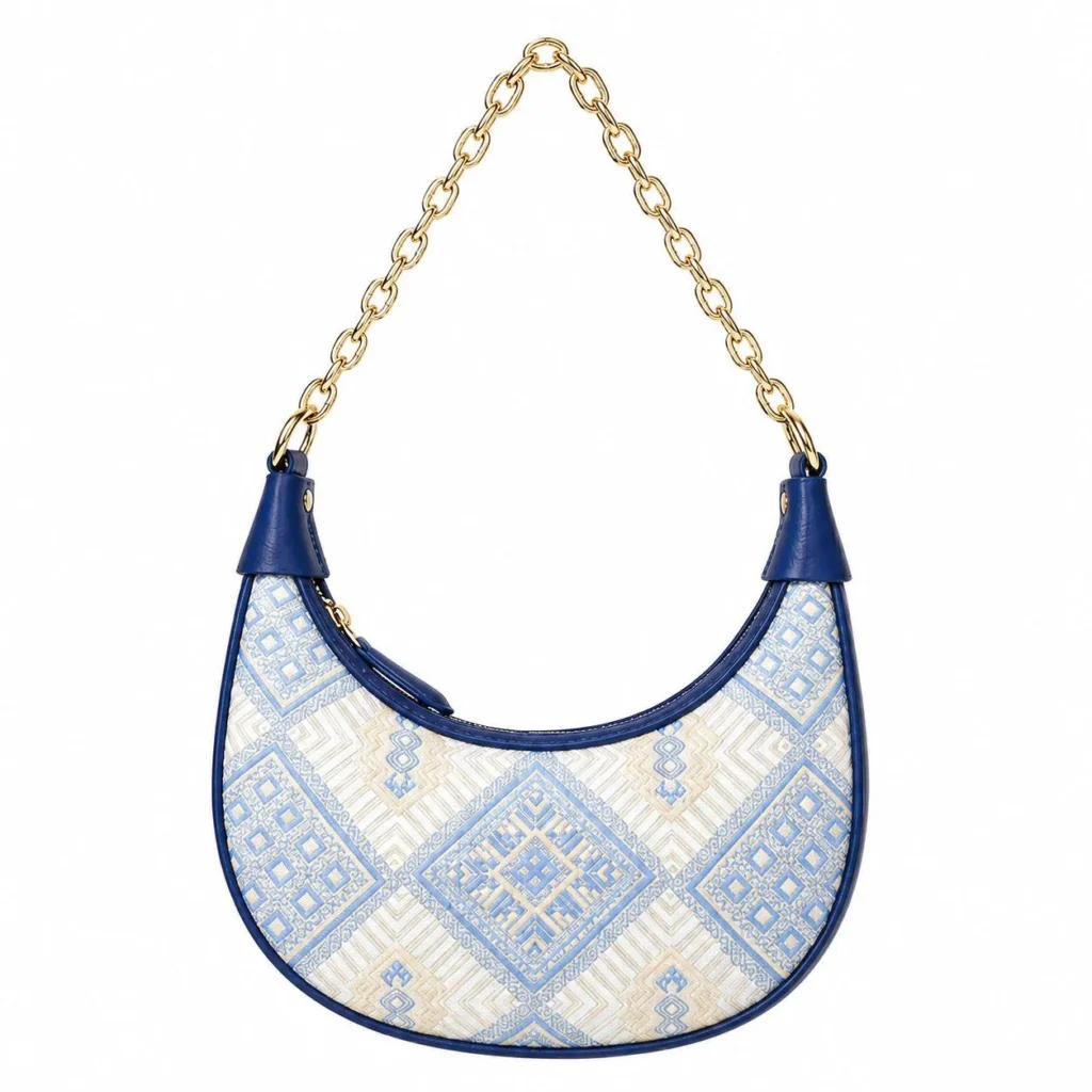 Blue Zhuang Brocade Crescent Shoulder Bag wholesale handcrafted bag