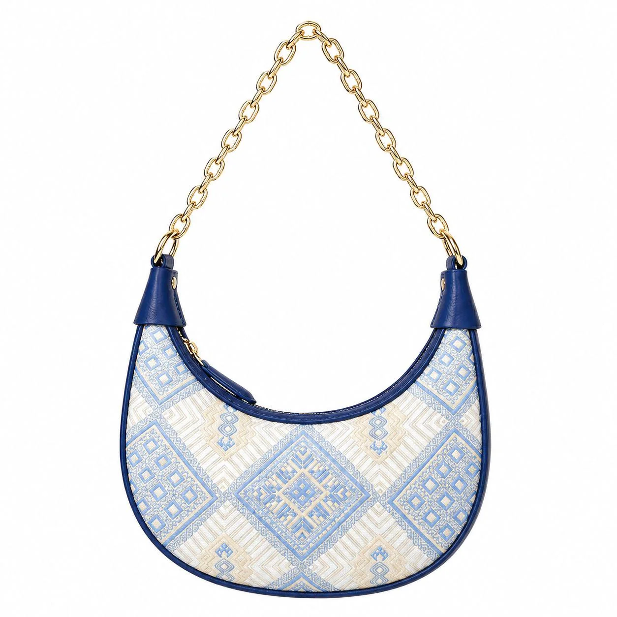 Blue Zhuang Brocade Crescent Shoulder Bag wholesale handcrafted bag