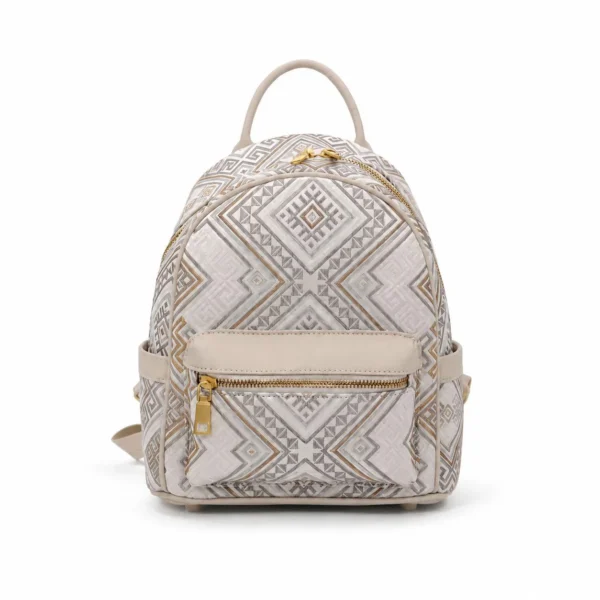 Zhuang Brocade Leather Backpack - White wholesale bag