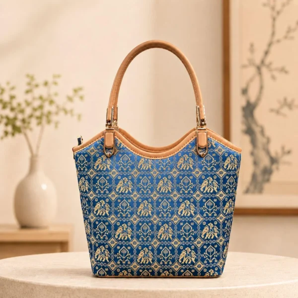 Zhuang Brocade Basket Tote Bag - Blue