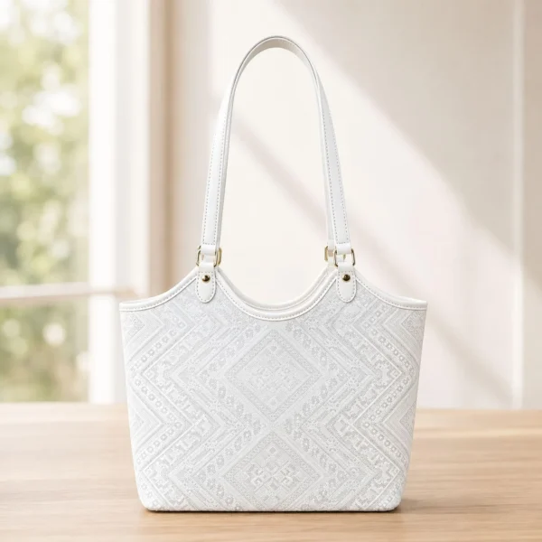 Zhuang Brocade Tote Bag - White