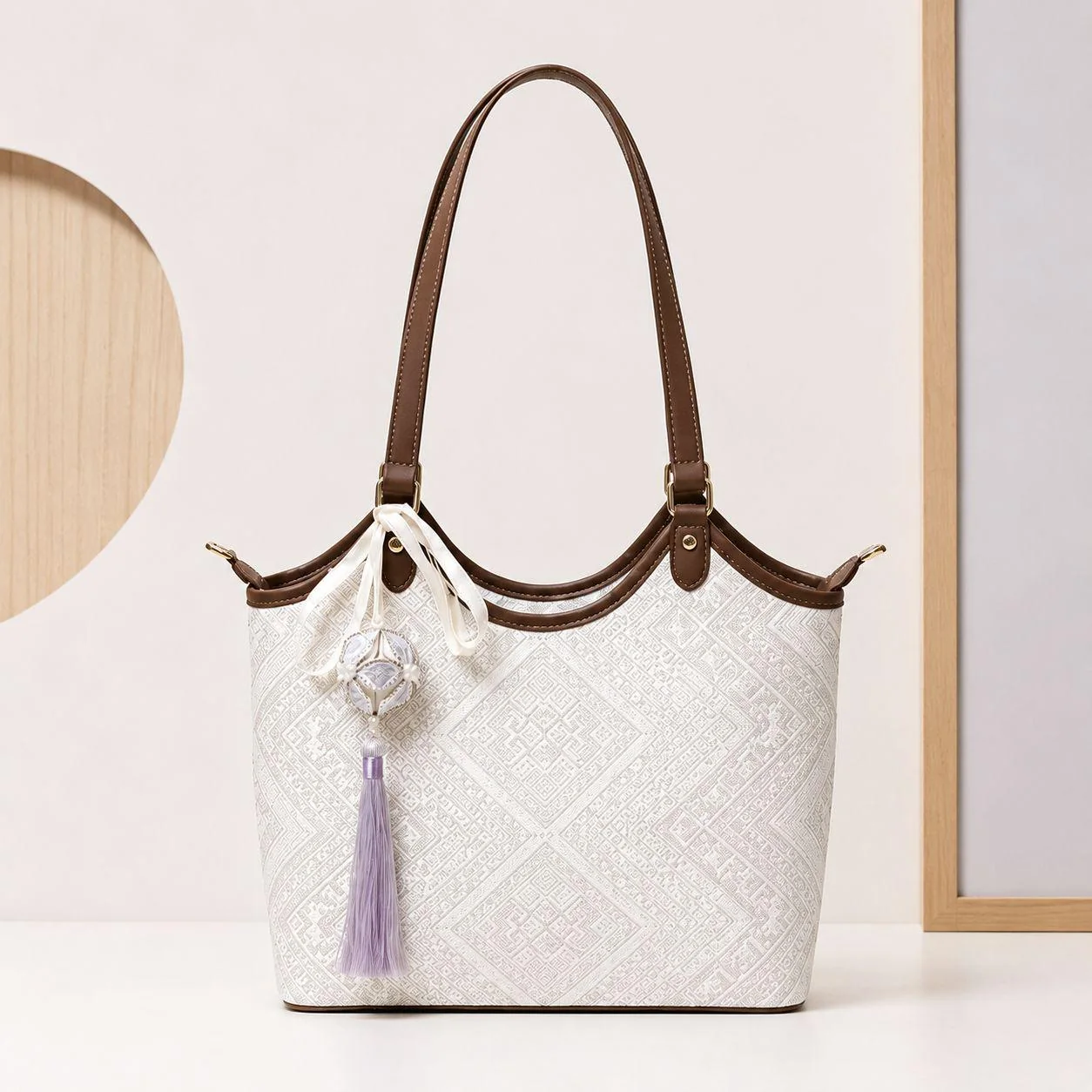 Zhuang Brocade Tote Bag - Brown