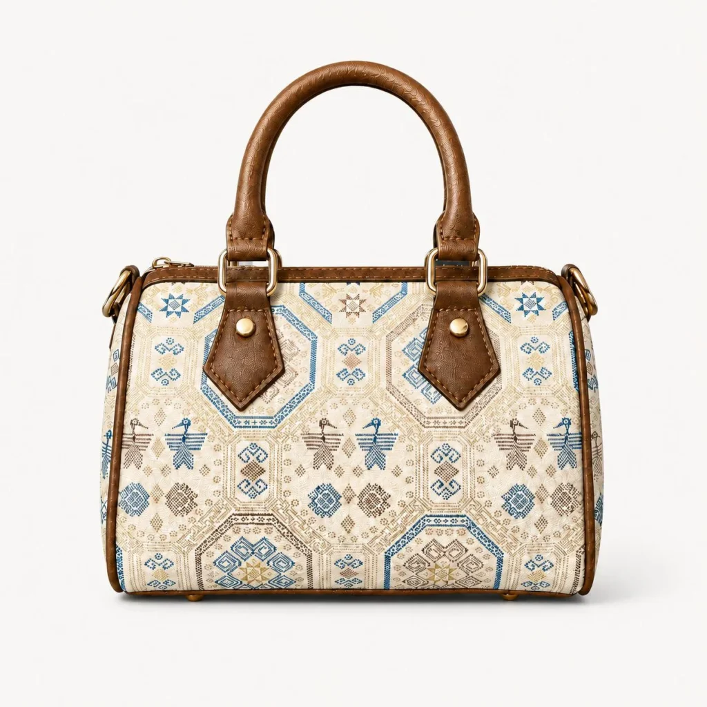 Zhuang Brocade Barrel Bag - Brown