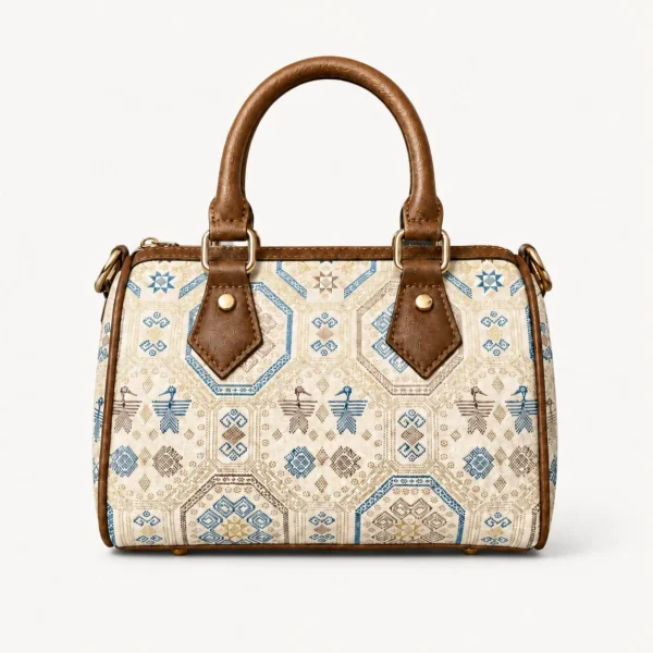 Zhuang Brocade Barrel Bag - Brown