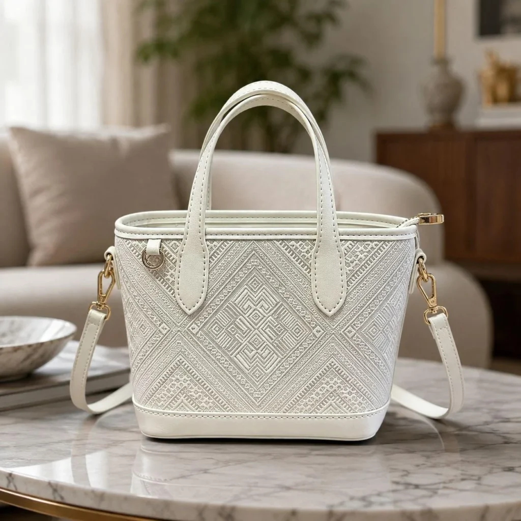 Mini Zhuang Brocade Tote Bag - White
