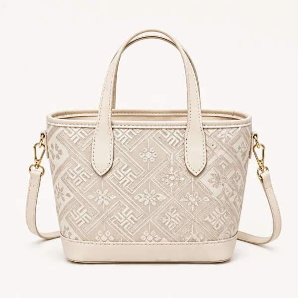 Mini Zhuang Brocade Tote Bag - Off White