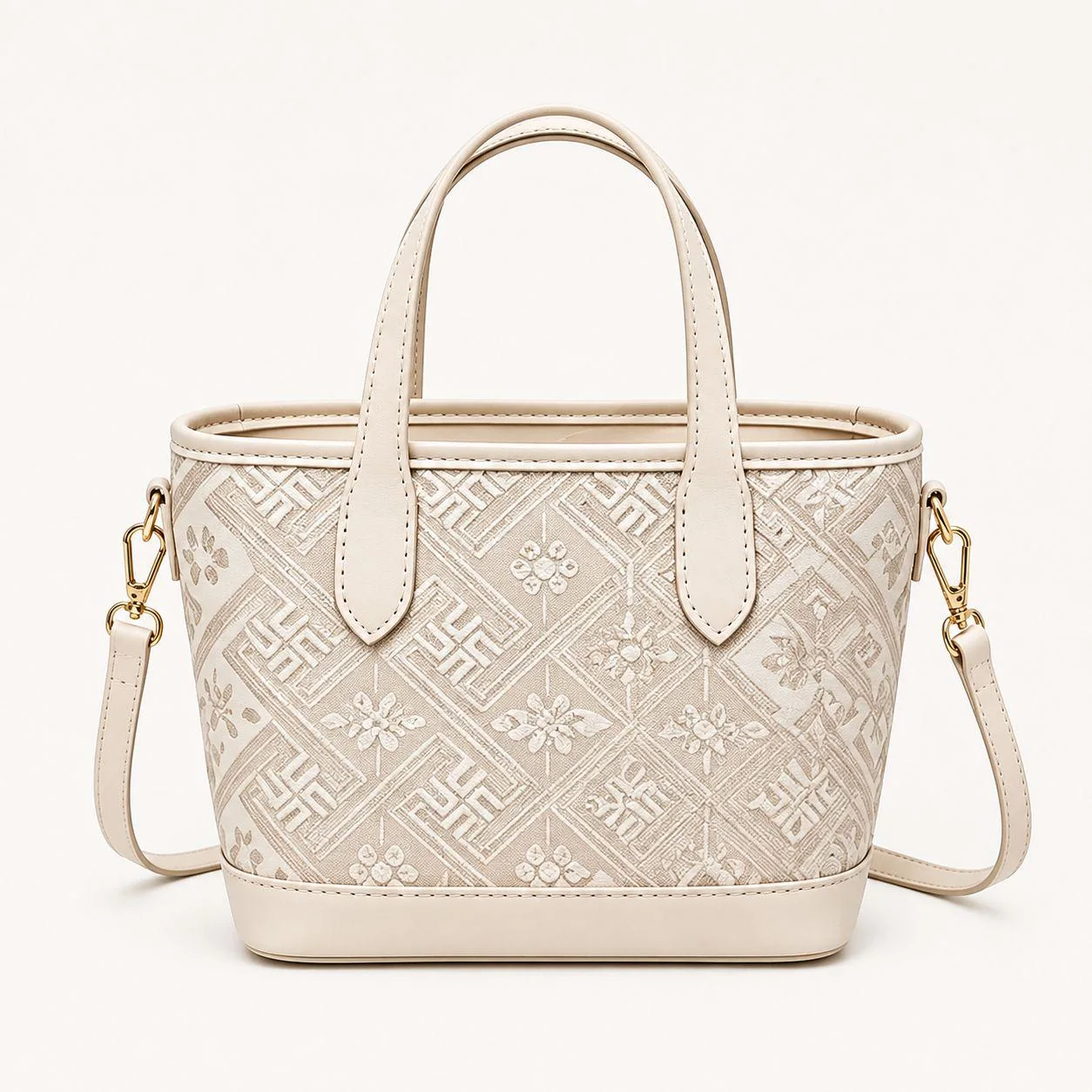 Mini Zhuang Brocade Tote Bag - Off White