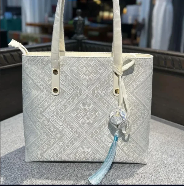Large Zhuang Brocade Tote Bag - White