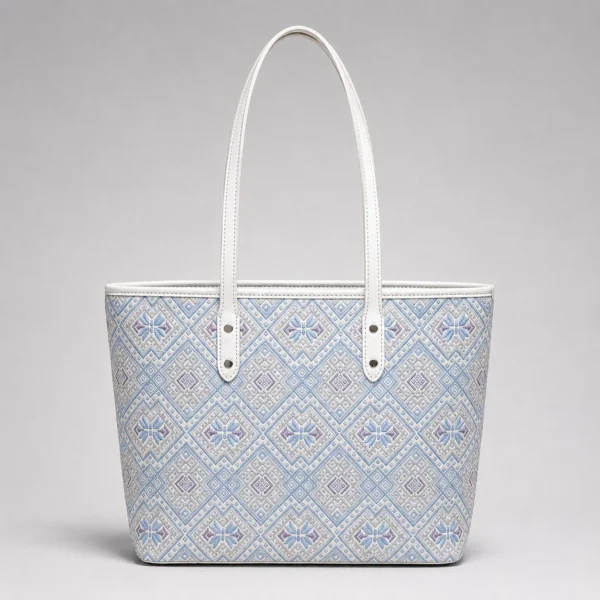 Large Zhuang Brocade Tote Bag - Blue