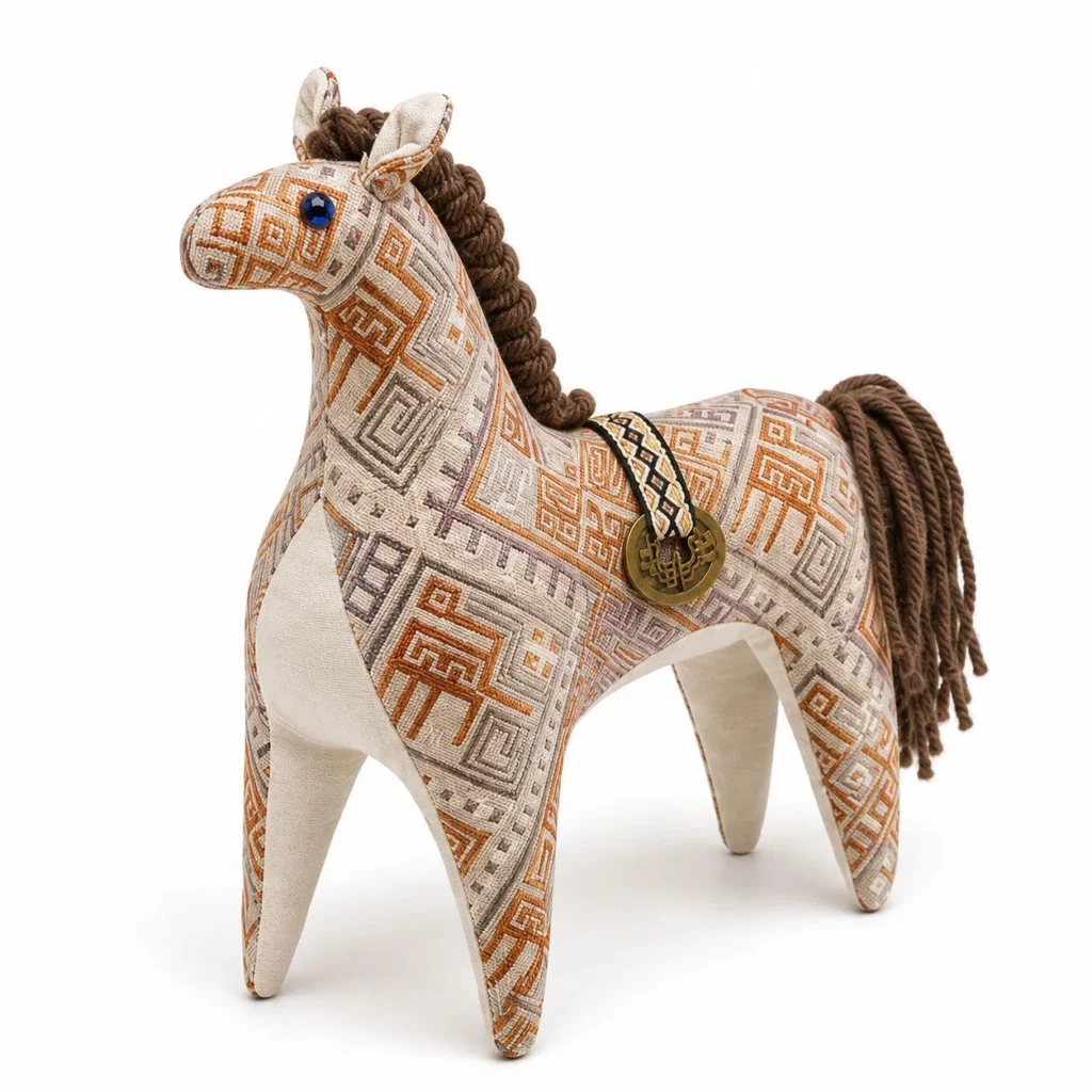 Wholesale Handcrafted Brocade Horse Ornament - Soft Beige
