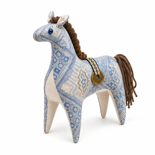 Wholesale Handcrafted Brocade Horse Ornament - Light Blue