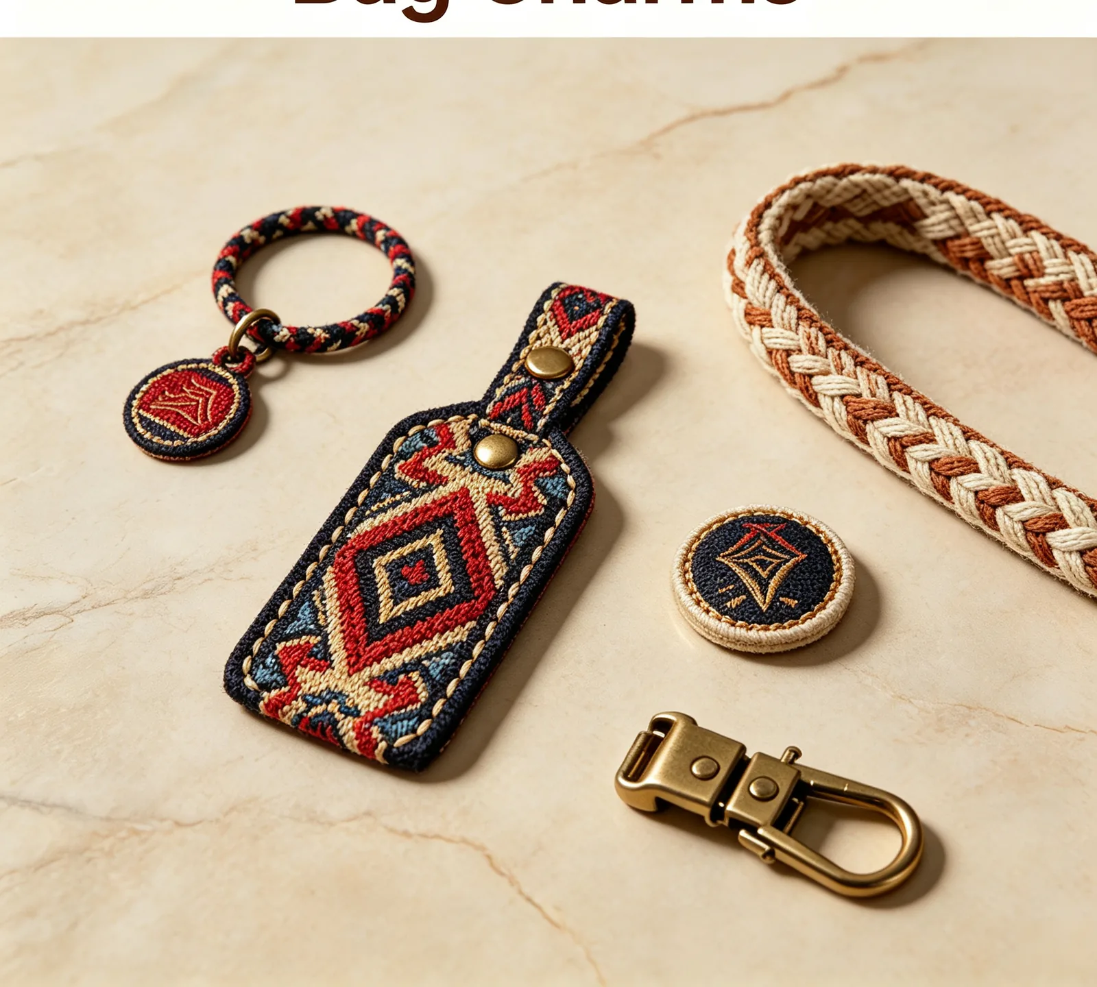Real Zhuang brocade bag charms including keychain, luggage tag and wrist strap