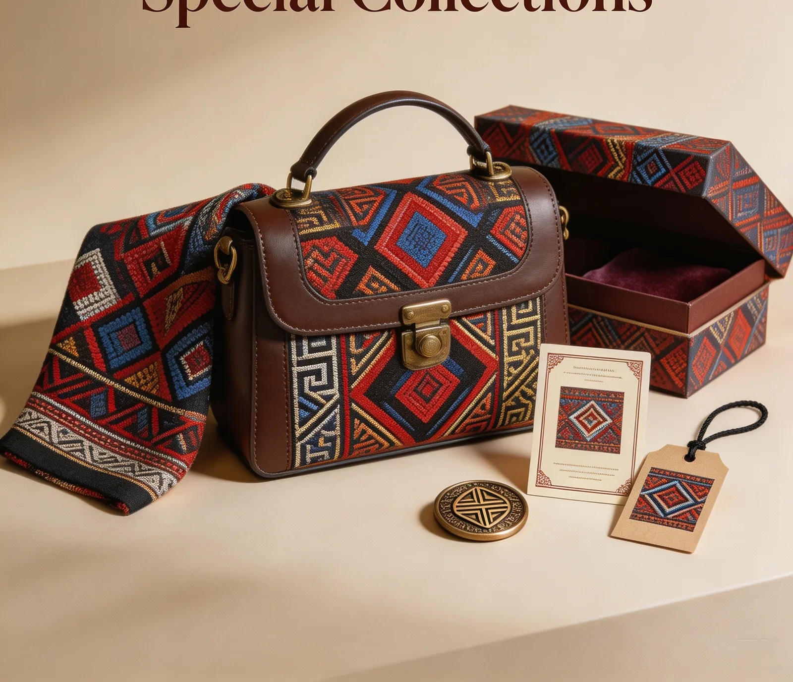 Real Zhuang brocade handbag with matching gift box and accessories